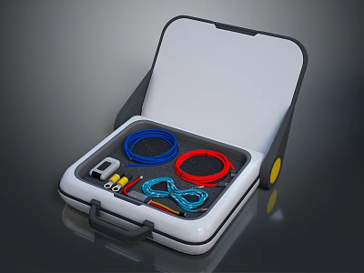 Open White Gray Toolbox Interior With Colored Cables And Yellow Electrical Tools 3d model