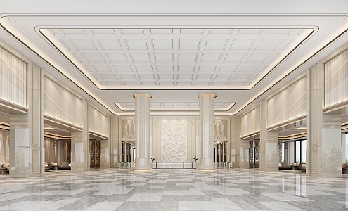 Light Luxury Hall Hotel Lobby Elevator Hall 3d model