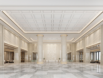 Light Luxury Hall Hotel Lobby Elevator Hall 3d model