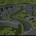 Urban Garden Landscape Design with River Green Space and High Rise Buildings