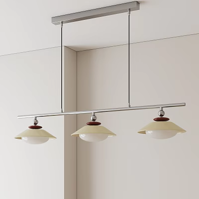Modern Minimalist Pendant Lights With Three White Shades On Metal Bar For Light Colored Walls 3d model