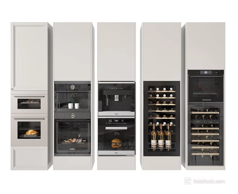 Modern Built in Kitchen Appliances With Oven Coffee Machine And Wine Cooler 3d model 