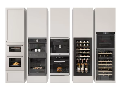 Modern Built in Kitchen Appliances With Oven Coffee Machine And Wine Cooler 3d model