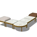 Modern Modular Footstool Design With Gold Frame Marble Top And Upholstered Cushions