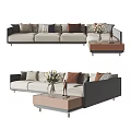 Modern Sectional Sofa With Assorted Color Pillows And Coffee Table With Flowers 3d model