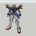 Detailed Mechanical Robot Figure With Blue White Red Orange Armor And Wings