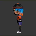 Game Movie Character Cartoonish with Red Blue Hair Black Cap Blue Overalls 33 White Shoes