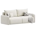 Modern Neutral Sofa Interior With Patterned Pillows And Soft Knit Blanket Decor 3d model