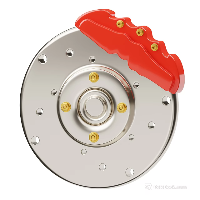 Smart Machine Brake System Component with Silver Disc and Red Brake Pads 3d model 