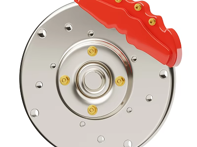Smart Machine Brake System Component with Silver Disc and Red Brake Pads 3d model