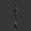 Mythical Dragon Axe With Glowing Orb And Yellow Orange Decorative Blades