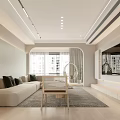 Elegant Modern Living Dining Room Interior With TV Wall Wooden Coffee Table And Recessed Lighting