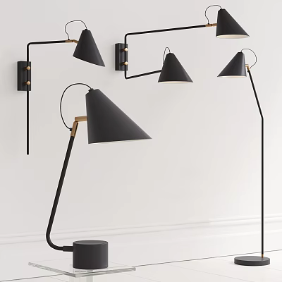 Modern Minimalist Lighting Combination With Black Wall Table And Floor Lamps With Metal Details 3d model
