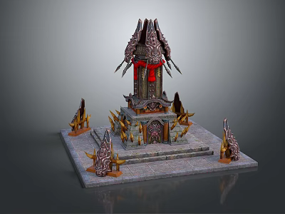 Cartoon Scene Of Mystical Castle With Spiked Roofs Red Windows And Golden Decorations 3d model