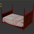 Classic Dark Wooden Double Bed With Carved Bedposts And White Sheets