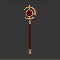 Golden Magical Staff With Red Orb Crescent Moon Decoration Red Shaft And Golden Base