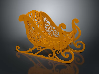 Orange Decorative Sleigh Equipment With Intricate Carvings And Curved Design Details 3d model