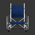 Industrial Equipment Wheelchair with Blue Seat Silver Metal Frame Large Wheels and Footrests