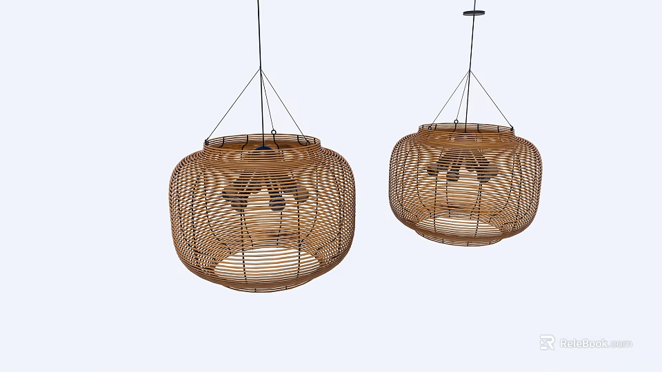 Natural Rattan Round Pendant Lights For Interior Decoration With Handcrafted Design 3d model 