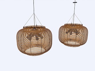 New Chinese Chandelier Rattan Chandelier Homestay Chandelier 3d model