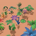 Colorful Diverse Plants with Green Leaves Purple Blue Red Flowers and Various Shapes