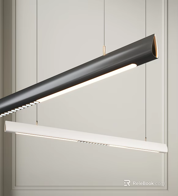 Modern Minimalist Hanging Pendant Lights With Long Linear Black And White Design And LED Illumination 3d model 