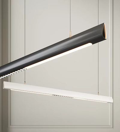 Modern Minimalist Hanging Pendant Lights With Long Linear Black And White Design And LED Illumination 3d model