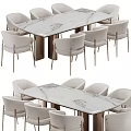 Elegant Modern Dining Table and Chair Set with Marble Top Metal Legs Upholstered Seats