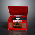 Red Phonograph With Open Lid Vinyl Record And Metro Retail Label