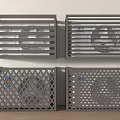 Four Gray Framed Air Conditioner Fans With Different Grille Designs Mounted On Wall
