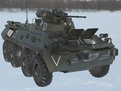 Armored Military Wheeled Utility Vehicle With Turret And Machine Gun In Snowy Environment 3d model