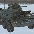 Armored Military Wheeled Utility Vehicle With Turret And Machine Gun In Snowy Environment