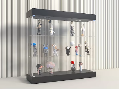 Multi tiered Figurine Display Cabinet with Glass Doors and LED Lighting for Collectible Figurines 3d model