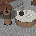 Modern Living Room With Round Wooden Coffee Table And Glass Top