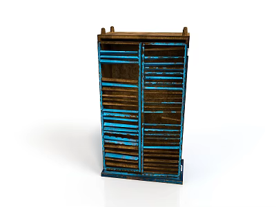 Vintage Wooden Cabinet with Blue Striped Doors and Brown Frame Rustic Storage Furniture Design 3d model