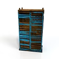 Vintage Wooden Cabinet with Blue Striped Doors and Brown Frame Rustic Storage Furniture Design