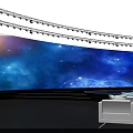 Modern Auditorium Interior Design With Large Curved Screen Round Stage And Audience Seats