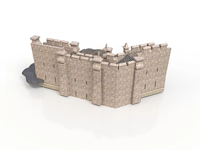 Detailed Medieval Stone Castle With Defensive Walls Towers And Battlements 3d model