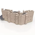 Detailed Medieval Stone Castle With Defensive Walls Towers And Battlements