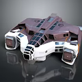 Futuristic Sci Fi Spaceship 3D Model With Angular Design Purple White Exterior And Thrusters 3d model