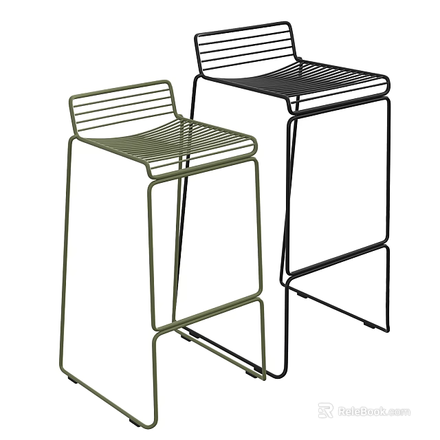 Modern Metal Bar Stools With Black And Green Wire Frame Design 3d model 