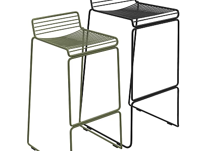 Modern Metal Bar Stools With Black And Green Wire Frame Design 3d model