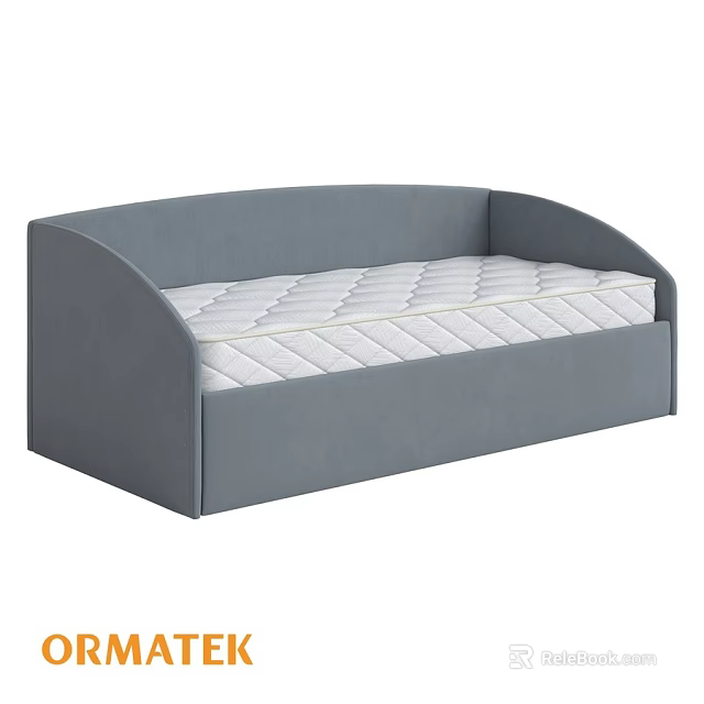 Modern Gray Upholstered Double Bed With Curved Headboard And White Mattress 3d model 