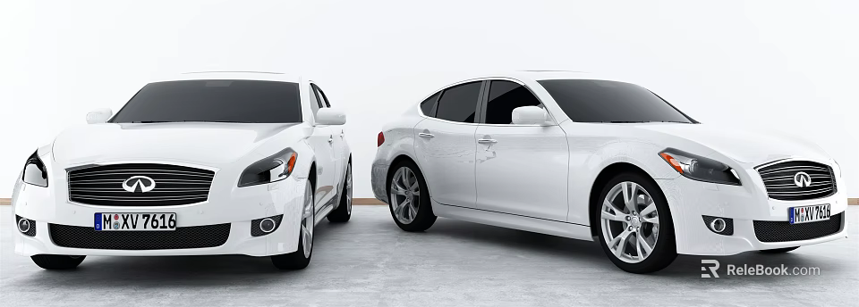 Two White Sedans Parked Side By Side In Indoor Studio Setting 3d model 