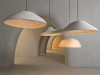 Modern Wavy Pendant Lights with Striped Design Warm Glow in Minimalist Interior Archway Background 3d model