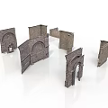 Gray Stone Architectural Models Featuring Archways And Wall Structures 3d model