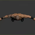 Shirtless Man With Tattoos In Black And Red Wrestling Pants Standing With Arms Outstretched