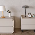 Cream Style Bedside Table Drawer Type Solid Wood Bedside Table Creative Table Lamp Vase Flower Art Alarm Clock Ornaments 3d model