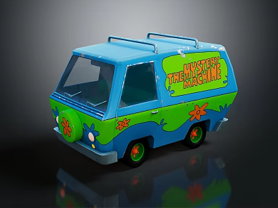 Blue Industrial Transport Vehicle with Green Graphics and Mystery Machine Logo 3d model