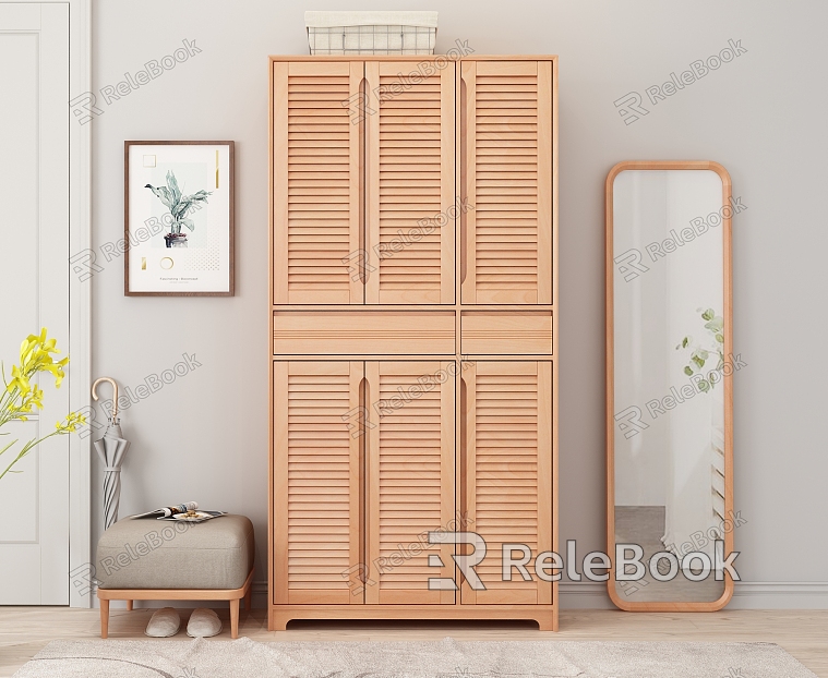 Nordic shoe cabinet solid wood dressing mirror model